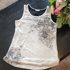 Women's White and Gray Tank Top
